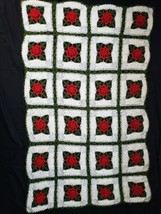 Handmade Crochet Knit Afghan of 3D Red Rose Flower Quilt Couch Lap Throw Blanket - £159.83 GBP