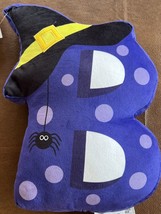 Kids Halloween Witch B Decorative Purple Pillow Cushion with spider and hat - £9.37 GBP