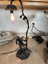 BRONZE CHERUB  vtg table reading desk angel parlor lamp art nouveau metal statue - £131.55 GBP