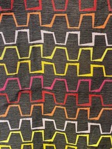 Upholstery Chenille Style Embroidered Geometric Charcoal Multicolor 57&quot; Bty - £3.90 GBP