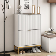 Shoe Cabinet Storage with 2 Flip Drawers Fluted Panel - $174.47