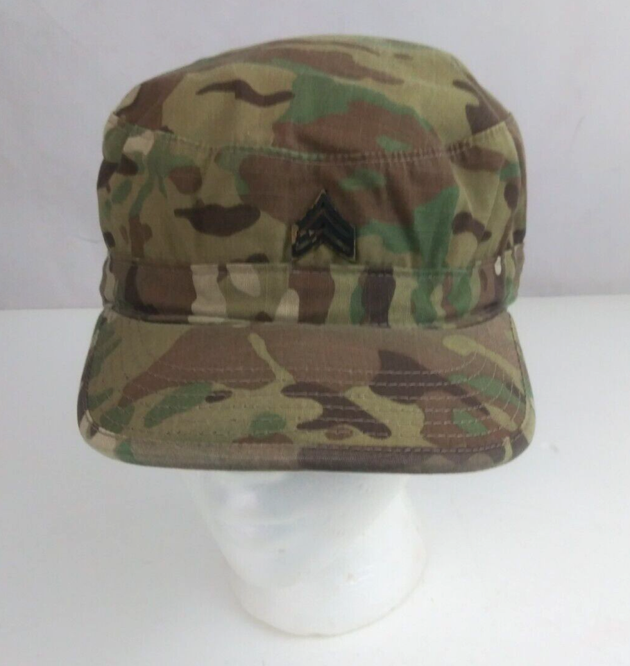 Camo Military With Stripes Pin Unisex Fitted Patrol Cadet Cap Size 7 5/8 - $19.79