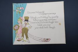 Vtg Delayed Wedding Congratulations Illustrated Floral Children Color Card - $14.99