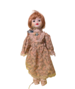Vintage 15&quot;T Fine Porcelain Doll On Metal Stand Glass Eyes Fully Clothed - £9.34 GBP