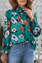 Floral Print Smocked Mock Neck Blouse - £25.67 GBP