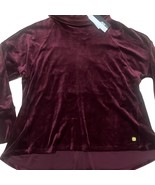 Anne Klein Velour Shirt Cowl Turtleneck Burgundy Wine Womens Medium Hi L... - $34.65