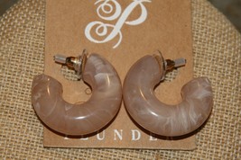Plunder Earrings (New) Marbled Light Brown Hoops - Acrylic 1&quot; - £12.76 GBP