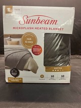 Sunbeam Heated Electric Blanket Microplush 10 Heat Settings Walnut Twin K016 - £52.95 GBP