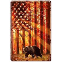 Animal Poster Bear Poster Hunting Bear in The Sun Flag metal tin 8x12 - £10.18 GBP