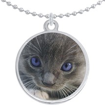 Kitten Cat Round Pendant Necklace Beautiful Fashion Jewelry - £8.60 GBP