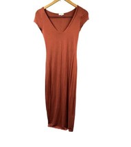 See You Monday Maxi Dress Women Medium Burnt Orange V-Neck Stretch Cottagecore - $21.65