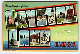 Greetings From Crystal Lake Illinois Large Letter Linen Postcard Curt Teich - £23.02 GBP