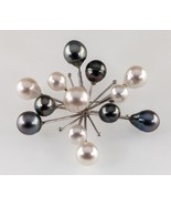 Gorgeous Silver Starburst Firework Baroque Pearl Brooch Unique - $776.58