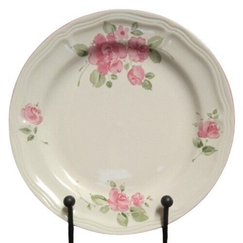 Gibson Designs ROSELAND Dinner Plate 10 ½” D Pink Roses Tan Body Pink
