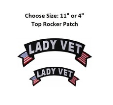 Choose Size LADY VET American Flag 4&quot; or 11&quot; iron on Top Rocker patch (K14) - £4.61 GBP+