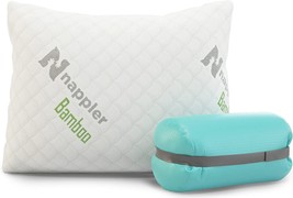 Nappler Small Camping Pillow Travel Pillow 19&quot; X 13&quot; Bamboo Cover W Memory Foam - £21.49 GBP
