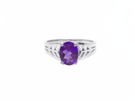 Silver Amethyst Solitaire Ring Natural Band 2.5 Ct Amethyst - £46.34 GBP