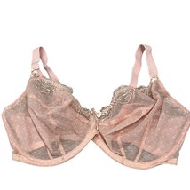 Elomi 40H Betty Underwire Bra Beige &amp; Pink Sheer Embroidered Adjustable Straps E - $26.88