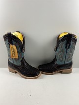 NWOB Corral Brown/Blue Caiman Overlay &amp; Embroidery Square Toe Western Boots 9 EE - £171.35 GBP