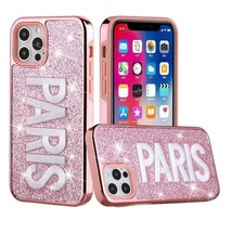 PINK Embroidery Glitter Chrome Hybrid Case for iPhone 12 Pro Max 6.7&quot; PARIS - £6.12 GBP