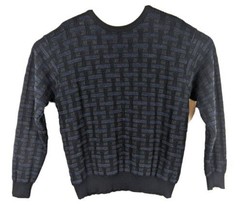 Mens Wool Blend Sweater Large Mino Milano Gingham Gray - £17.58 GBP
