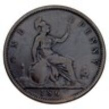 1865 Great Britain Penny VF Condition KM #794.2 Rim Bump on Rx - $57.69