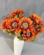 18.9&quot; Artificial fall orange sunflower bouquet silk flower fall decor ta... - $260.77 MXN