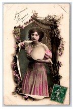 RPPC Tinted Beatiful Woman w Egg Joyeuses Paques Hapoy Easter  Postcard U22 - £3.91 GBP