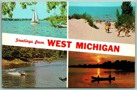 Multiview Banner Greetings From West Michigan Mi Unp Non Usato Cromo Postcard H9 - £3.17 GBP