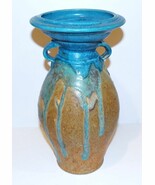 FABULOUS 2000 SIGNED CUNNINGHAM ART POTTERY TEAL DRIP &amp; BROWN 12&quot; HANDLE... - $196.32 CAD