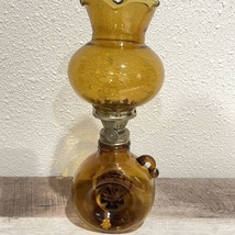 Vintage Maltese Cross Amber Glass Base &amp; Chimney Crimped Edge Shade  Oil Lamp - £31.74 GBP
