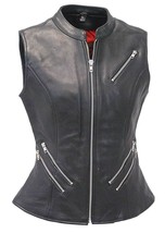 Western Classic Coat Black  Waistcoat Lambskin Leather Women Button Vest... - $107.30
