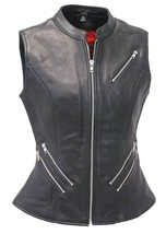 Western Classic Coat Black  Waistcoat Lambskin Leather Women Button Vest Jacket - £85.97 GBP