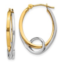 14K Two Tone Gold Oval Hoops w/Loop Earrings Jewelry 24mm x 17mm - £206.77 GBP