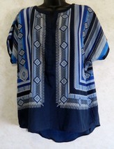 Roz &amp; Ali Ladies Tunic Style Blouse Dolman Short Sleeve Blues &amp; White Size Small - £13.16 GBP