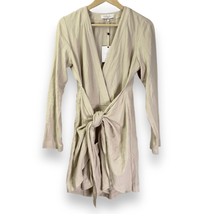 Revolve L&#39;Academie The Meadow Mini Wrap Dress Taupe Linen Size Small New - £95.48 GBP