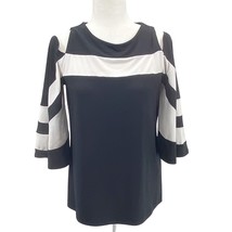 Chico’s Travelers Small Cold Shoulder Colorblock Top Black White Stretchy Blouse - £18.68 GBP