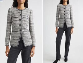 2026 NEW AUTH Veronica Beard Alessia Tailored Tweed Jacket in Silver Gre... - $305.00
