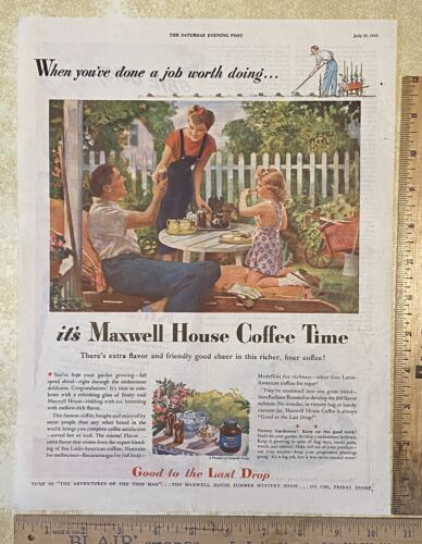 Vintage Print Ad Maxwell House Iced Coffee Victory Garden Family 13.5" x 10.5" - $16.65