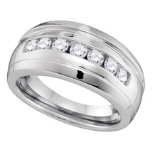 10k White Gold Mens Round Channel-set Diamond Ridged Wedding Band Ring 3/4 Cttw - £718.48 GBP