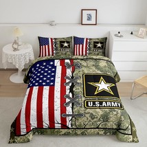 American Flag Comforter Set Queen For Adult Boys Army Green Camo Down Comforter  - £77.52 GBP