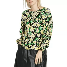 Who What Wear Womens Blouse Balloon Long Sleeve Keyhole Neck Black Floral S New - £4.65 GBP
