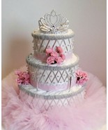 Princess Themed Baby Girl Shower Pink and Silver 3 Tier Tutu Diaper Cake... - £67.35 GBP