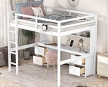Full Size Loft Bed With Desk And Cabinets,Solid Wood Bedframe With Drawe... - $1,152.99