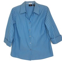 ALC Womens Size Large Blouse Button Front 3/4 Sleeve Blue Stripe - £19.77 GBP