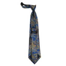 Men's 100% Silk Necktie By Bruno Piattelli Paisley Floral Fancy BP21 Blue Gold image 3