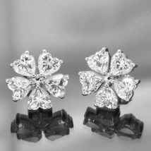 Created 8CT Heart Shape CZ Diamond Flower Stud Earrings in 925 White Gold Over - £38.71 GBP