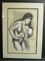 Nursing Signed &quot;Hardy&quot; Mother Breast Feeding Watercolor Fred Clark Museum - £61.50 GBP