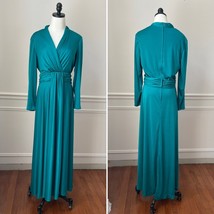 Vintage Dan Leslie 70s Long Sleeve Emerald Green Maxi Dress Cross Front M - $603.93 MXN