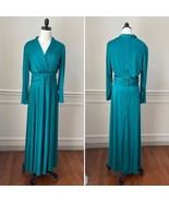 Vintage Dan Leslie 70s Long Sleeve Emerald Green Maxi Dress Cross Front M - $596.24 MXN